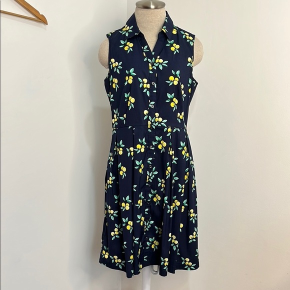 Charter Club Women's Blue Shirt Dress Size 6 Lemon Novelty Print Rockabilly - Picture 2 of 15